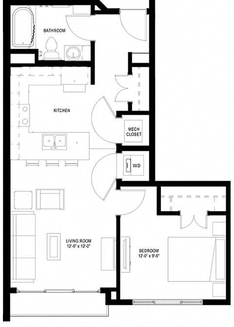 River North_1 Bedroom Floor Plan